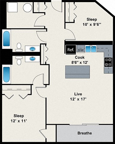 2000 N Milwaukee 2 Bedroom Floorplan